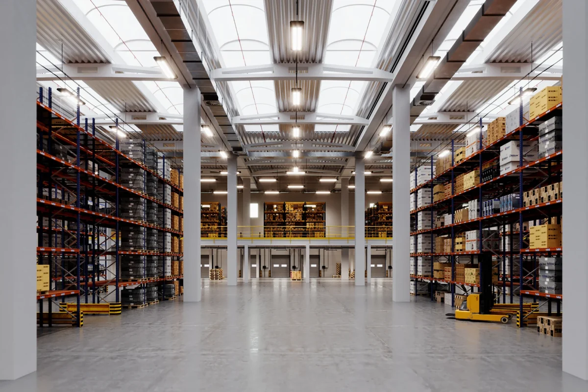 Interno magazzino con materiale vista frontale mileast logistics park polo logistico tra brescia bergamo e milano - Mileast Logistics Park