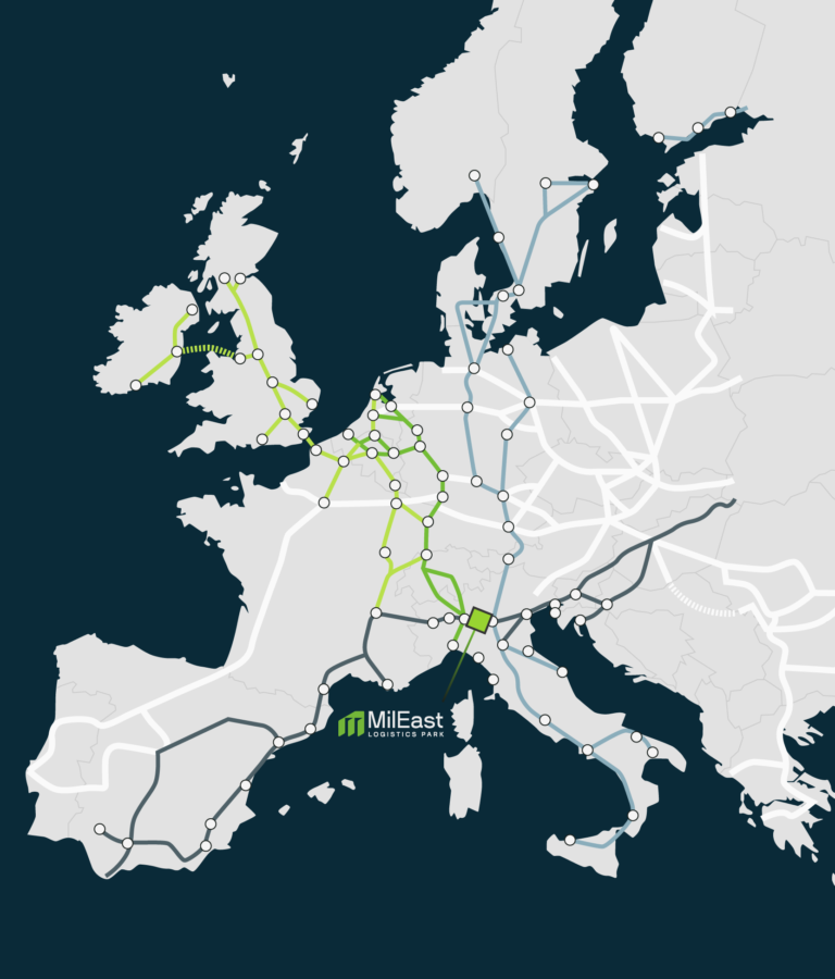 Posizionamento strategico mappa brescia bergamo milano mileast logistics park polo logistico tra brescia bergamo e milano - Mileast Logistics Park