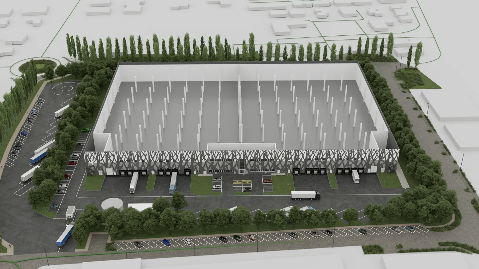 Vista magazzino aperto multi tenant mileast logistics park polo logistico tra brescia bergamo e milano - Mileast Logistics Park